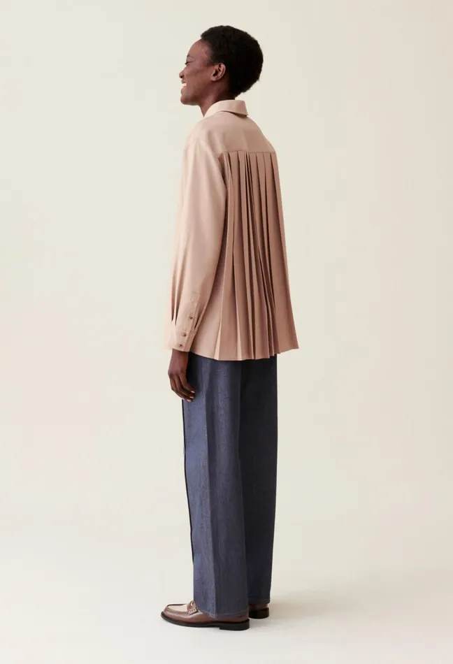 Claudie Pierlot Pleated Oversized Shirt Beige Women Tops And Shirts