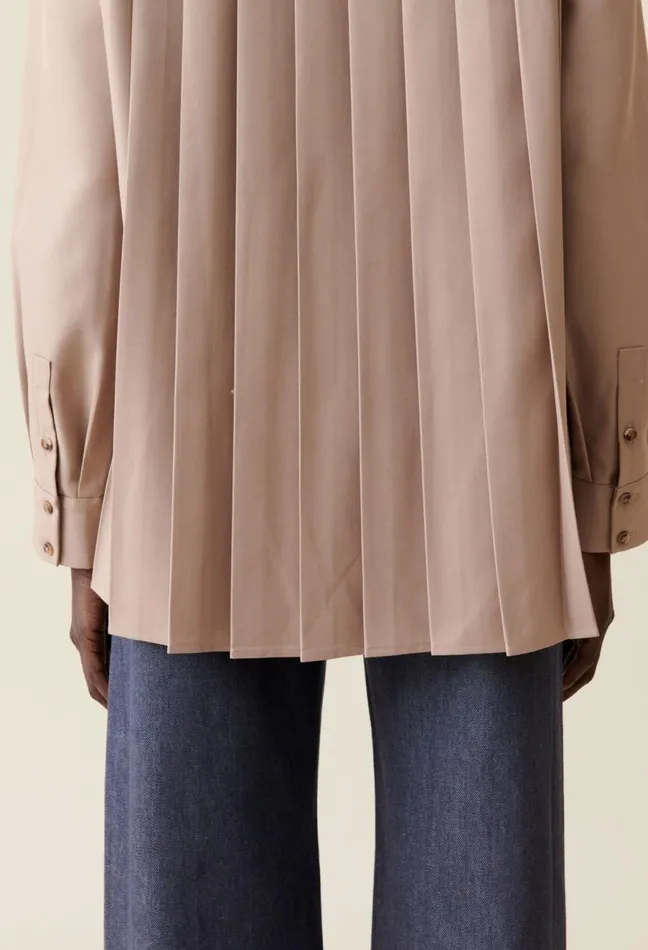 Claudie Pierlot Pleated Oversized Shirt Beige Women Tops And Shirts Claudie Pierlot Pleated Oversized Shirt Beige Women Tops And Shirts