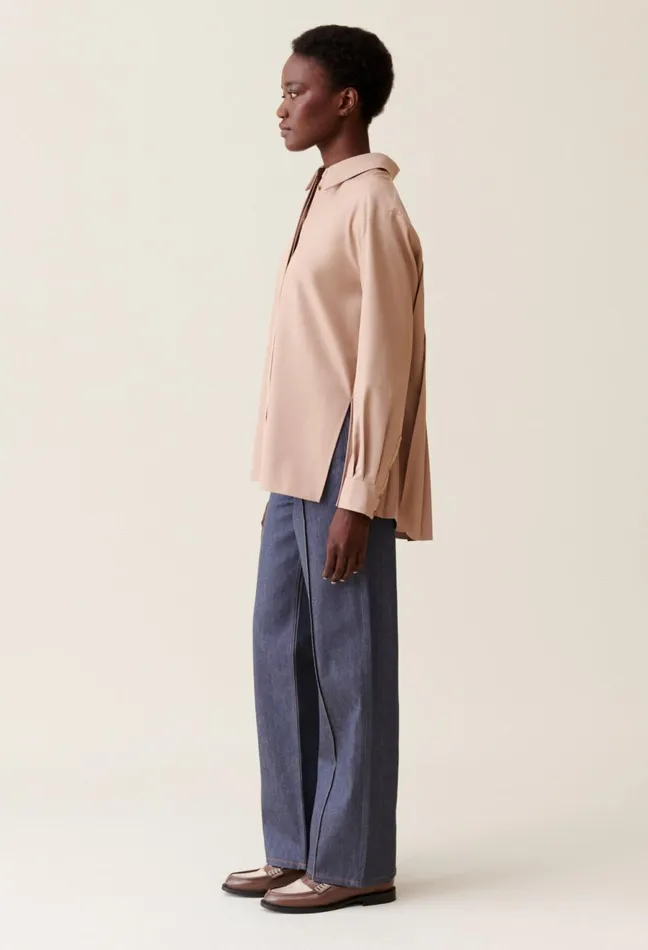 Claudie Pierlot Pleated Oversized Shirt Beige Women Tops And Shirts Claudie Pierlot Pleated Oversized Shirt Beige Women Tops And Shirts
