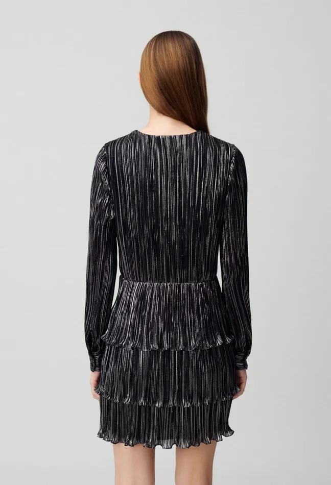 Claudie Pierlot Short Silver Ruffled Dress Black Women Dresses Claudie Pierlot Short Silver Ruffled Dress Black Women Dresses