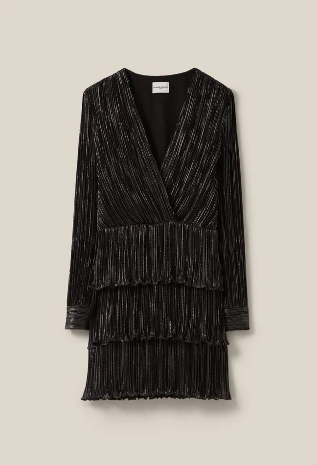 Claudie Pierlot Short Silver Ruffled Dress Black Women Dresses Claudie Pierlot Short Silver Ruffled Dress Black Women Dresses