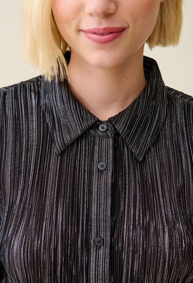 Claudie Pierlot Silver Pleated Fluid Blouse Black Women Tops And Shirts Claudie Pierlot Silver Pleated Fluid Blouse Black Women Tops And Shirts