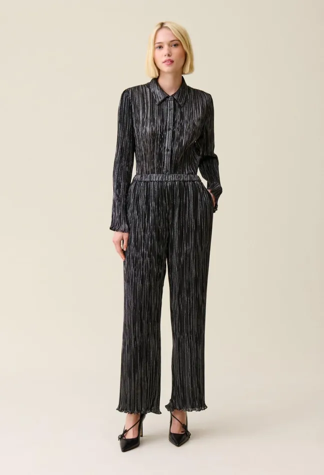 Claudie Pierlot Silver Pleated Fluid Blouse Black Women Tops And Shirts Claudie Pierlot Silver Pleated Fluid Blouse Black Women Tops And Shirts