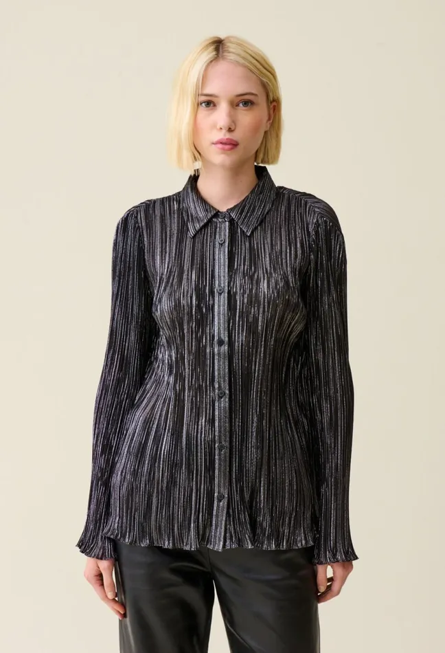 Claudie Pierlot Silver Pleated Fluid Blouse Black Women Tops And Shirts Claudie Pierlot Silver Pleated Fluid Blouse Black Women Tops And Shirts