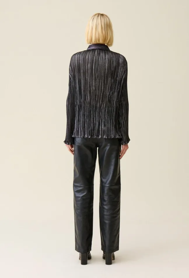 Claudie Pierlot Silver Pleated Fluid Blouse Black Women Tops And Shirts Claudie Pierlot Silver Pleated Fluid Blouse Black Women Tops And Shirts