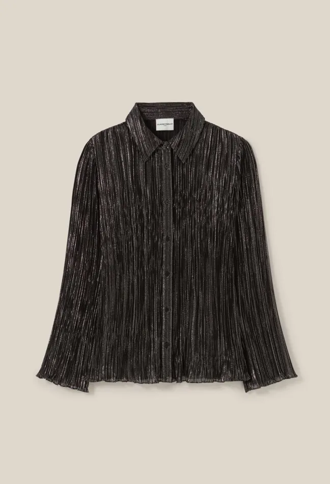 Claudie Pierlot Silver Pleated Fluid Blouse Black Women Tops And Shirts Claudie Pierlot Silver Pleated Fluid Blouse Black Women Tops And Shirts
