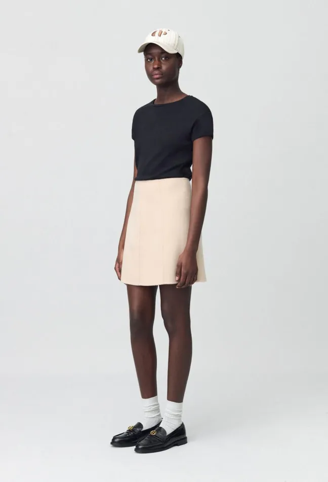 Claudie Pierlot Straight Mini Skirt Beige Women Skirts And Shorts Claudie Pierlot Straight Mini Skirt Beige Women Skirts And Shorts
