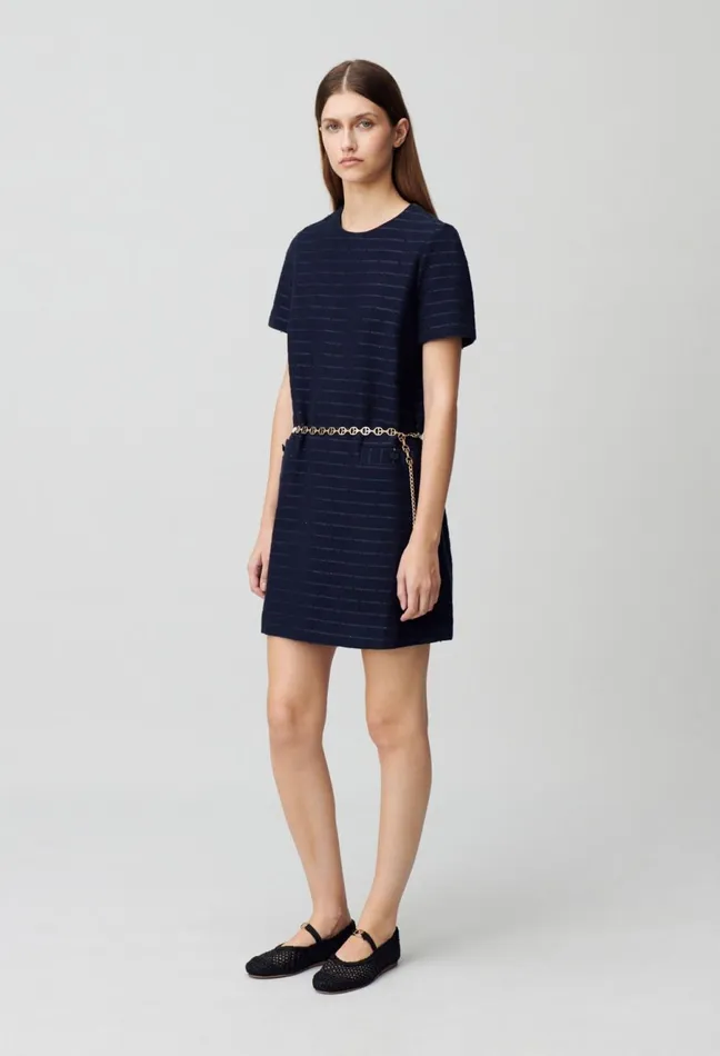 Claudie Pierlot Striped Straight Short Dress Navy Women Dresses