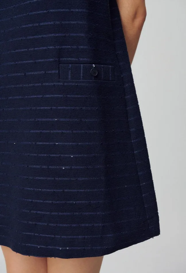 Claudie Pierlot Striped Straight Short Dress Navy Women Dresses Claudie Pierlot Striped Straight Short Dress Navy Women Dresses