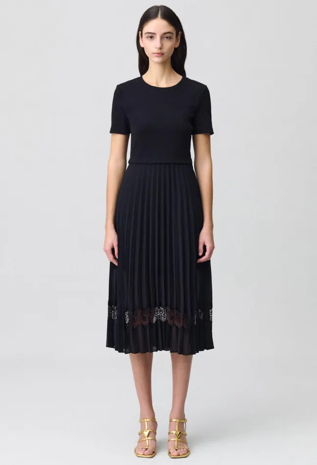 Claudie Pierlot Twist Black BiMaterial Midi Dress Women Dresses Claudie Pierlot Twist Black BiMaterial Midi Dress Women Dresses