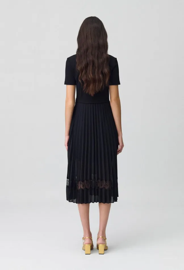 Claudie Pierlot Twist Black BiMaterial Midi Dress Women Dresses Claudie Pierlot Twist Black BiMaterial Midi Dress Women Dresses