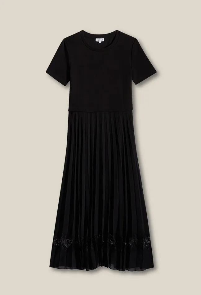Claudie Pierlot Twist Black BiMaterial Midi Dress Women Dresses Claudie Pierlot Twist Black BiMaterial Midi Dress Women Dresses