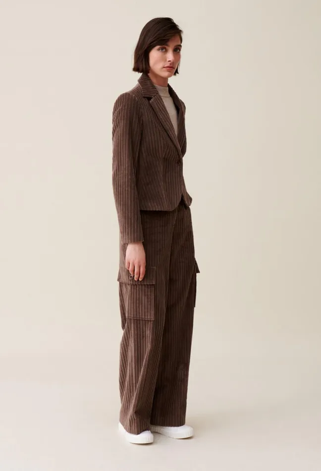 Claudie Pierlot Velvet Fitted Jacket Taupe Women Blazers Claudie Pierlot Velvet Fitted Jacket Taupe Women Blazers