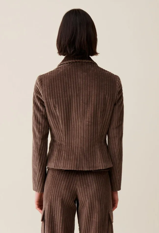 Claudie Pierlot Velvet Fitted Jacket Taupe Women Blazers Claudie Pierlot Velvet Fitted Jacket Taupe Women Blazers