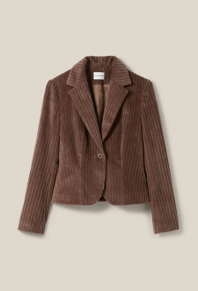 Claudie Pierlot Velvet Fitted Jacket Taupe Women Blazers Claudie Pierlot Velvet Fitted Jacket Taupe Women Blazers