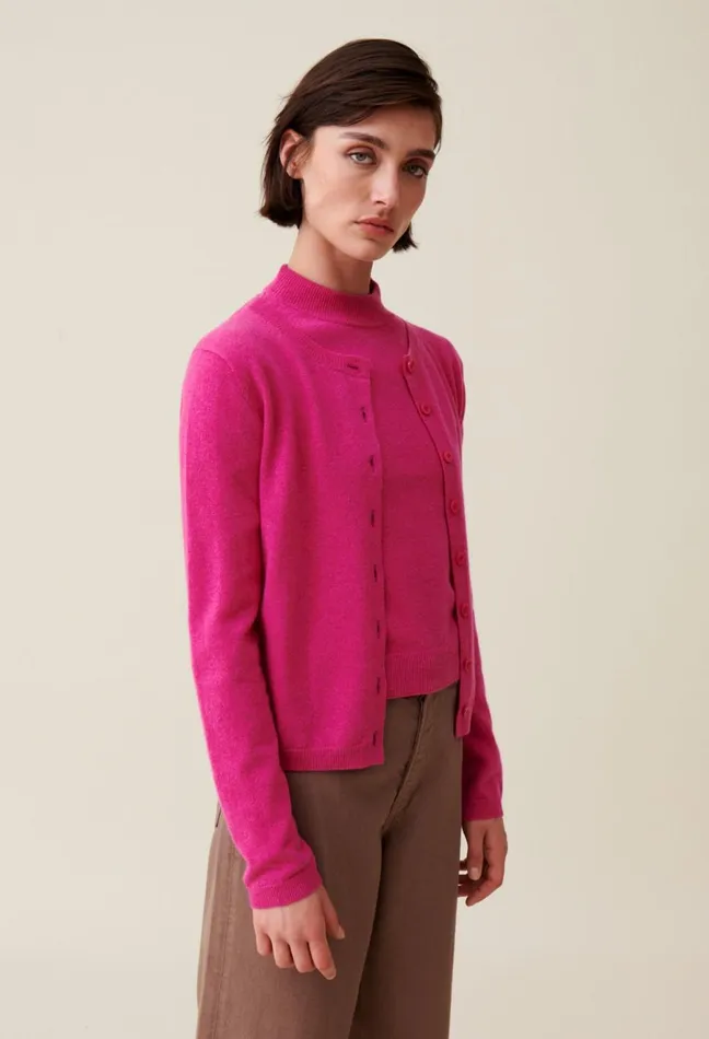 Claudie Pierlot Wool Cardigan W Cp Embroidery Pink Women Knitwear And Cardigans