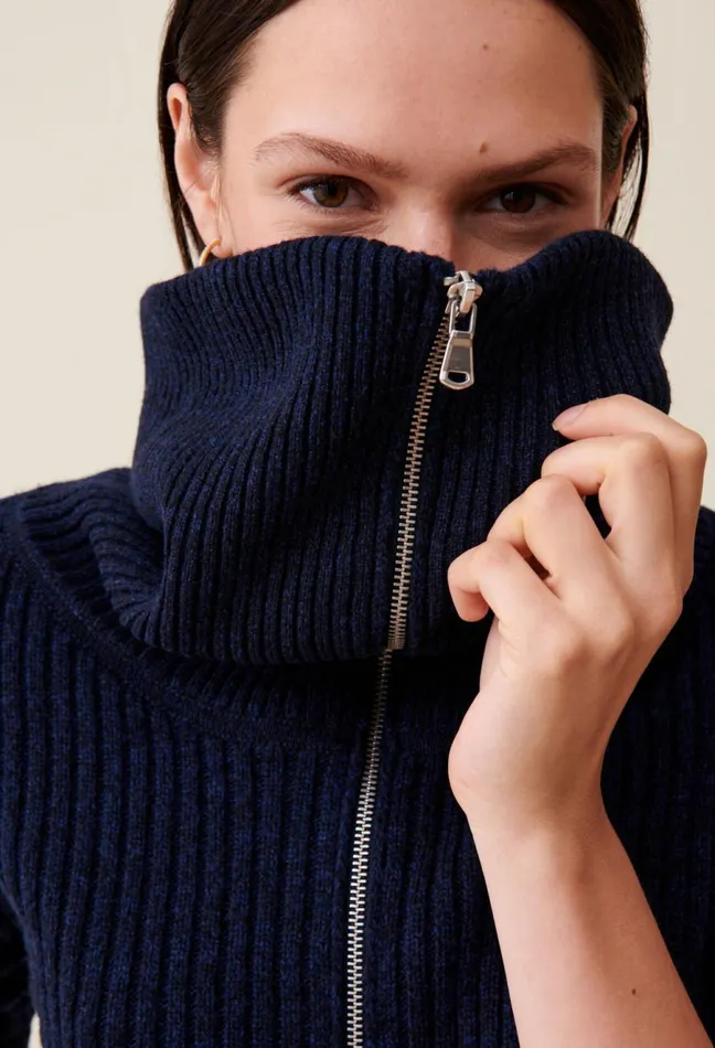 Claudie Pierlot ZipNeck Knitted Jumper China Blue Women Knitwear And Cardigans Claudie Pierlot ZipNeck Knitted Jumper China Blue Women Knitwear And Cardigans
