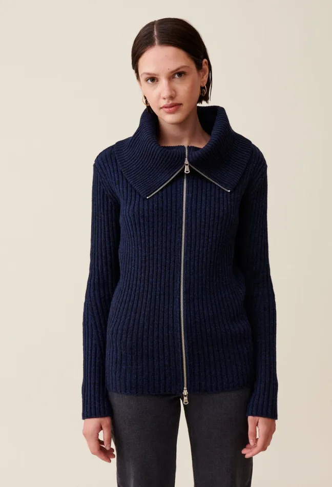 Claudie Pierlot ZipNeck Knitted Jumper China Blue Women Knitwear And Cardigans Claudie Pierlot ZipNeck Knitted Jumper China Blue Women Knitwear And Cardigans