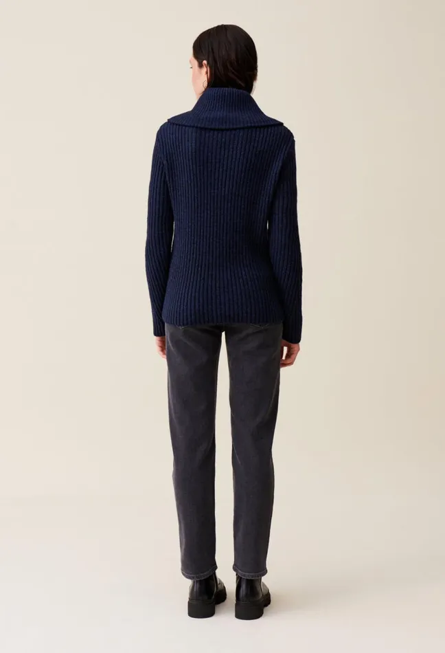 Claudie Pierlot ZipNeck Knitted Jumper China Blue Women Knitwear And Cardigans Claudie Pierlot ZipNeck Knitted Jumper China Blue Women Knitwear And Cardigans
