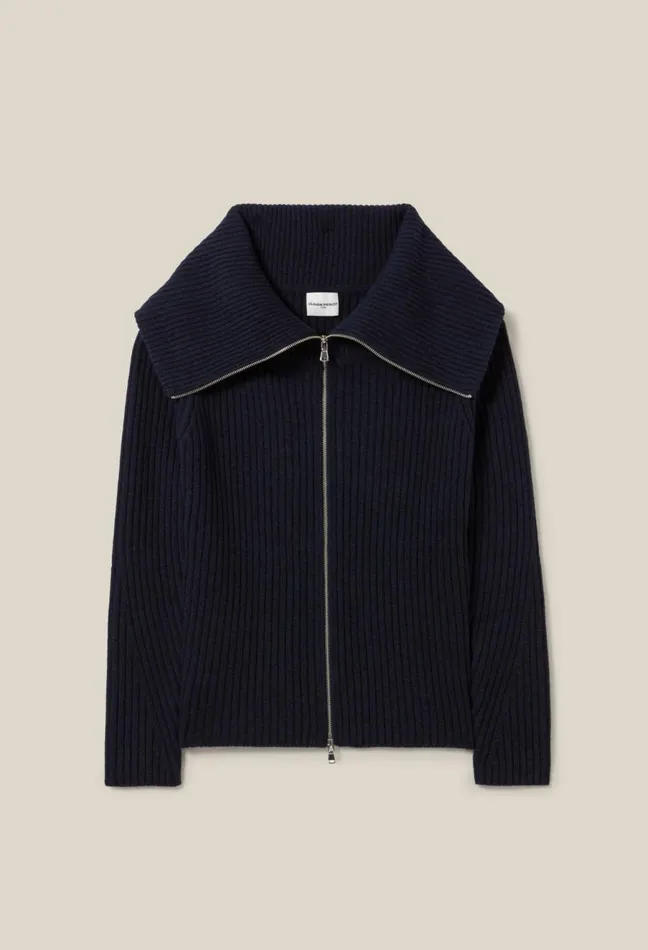 Claudie Pierlot ZipNeck Knitted Jumper China Blue Women Knitwear And Cardigans Claudie Pierlot ZipNeck Knitted Jumper China Blue Women Knitwear And Cardigans