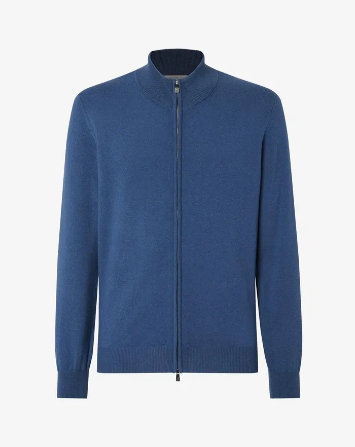 Corneliani Knitwear Sugar Paper Blue Wool And Cashmere Full Zip Jumper 8211 Men