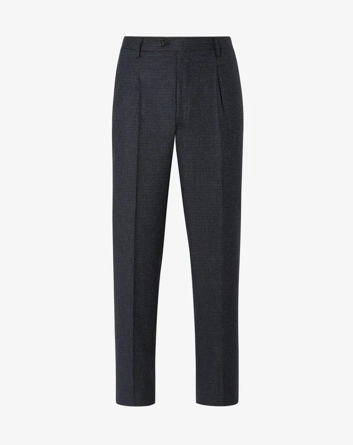 Corneliani Pants Navy Blue 1pleated Wool Trousers With Micropattern 8211 Men