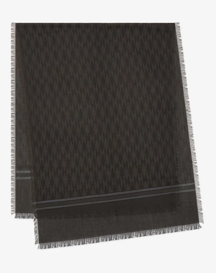 Corneliani Scarves And Hats Green Wool And Modal Scarf With Geometric Pattern And Logo 8211 Men Corneliani Scarves And Hats Green Wool And Modal Scarf With Geometric Pattern And Logo 8211 Men