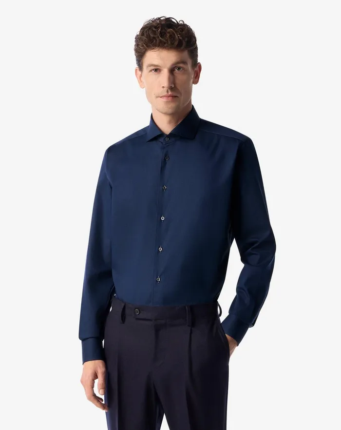 Corneliani Shirts Slate Blue Cotton Twill Shirt For Men 8211 Men