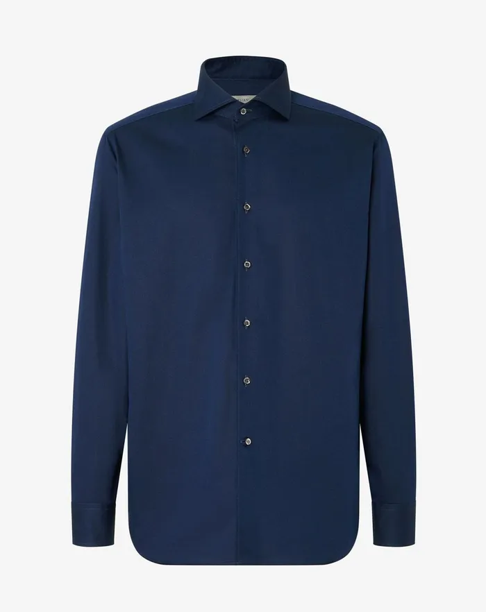 Corneliani Shirts Slate Blue Cotton Twill Shirt For Men 8211 Men