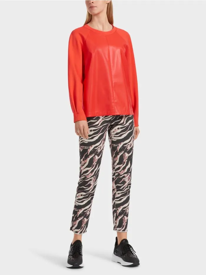 Damen Marc Cain Pullover and Sweatshirts Raglan Sweatshirt Mit Materialmix Campari