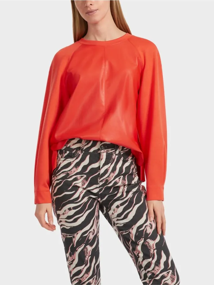 Damen Marc Cain Pullover and Sweatshirts Raglan Sweatshirt Mit Materialmix Campari