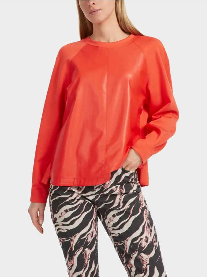 Damen Marc Cain Pullover and Sweatshirts Raglan Sweatshirt Mit Materialmix Campari