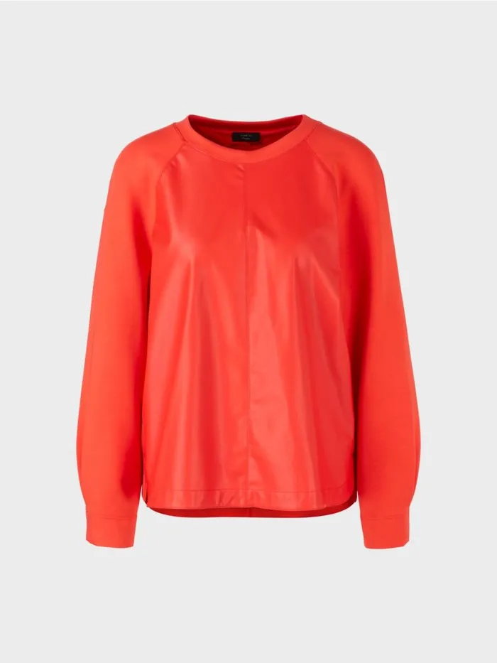 Damen Marc Cain Pullover and Sweatshirts Raglan Sweatshirt Mit Materialmix Campari