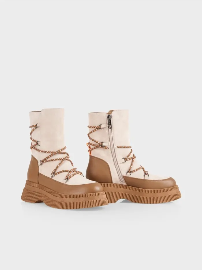 Damen Marc Cain Schuhe Boot Mit Geriffelter Sohle Dark Camel