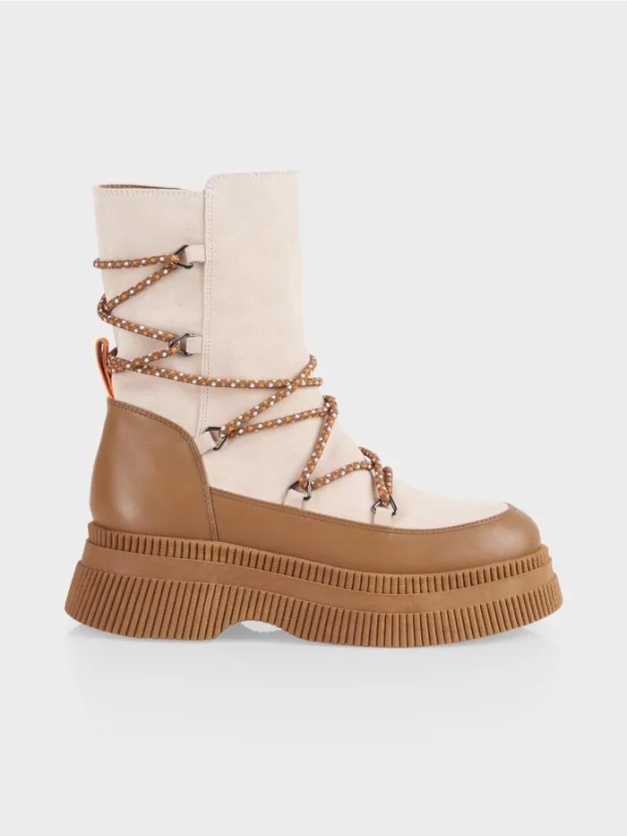 Damen Marc Cain Schuhe Boot Mit Geriffelter Sohle Dark Camel