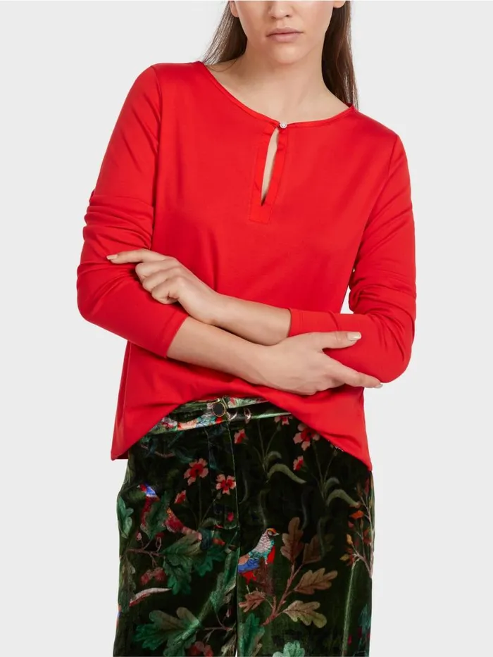 Damen Marc Cain Shirts and Tops Elegantes Longsleeve Bright Fire Red