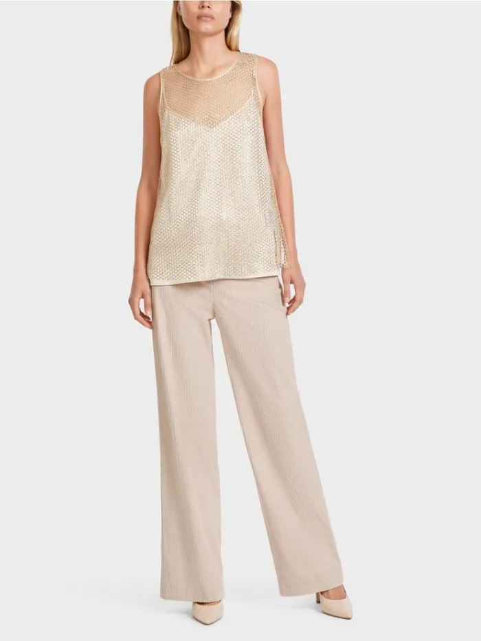 Damen Marc Cain Shirts and Tops Paillettenbesetztes NetzTop Gold