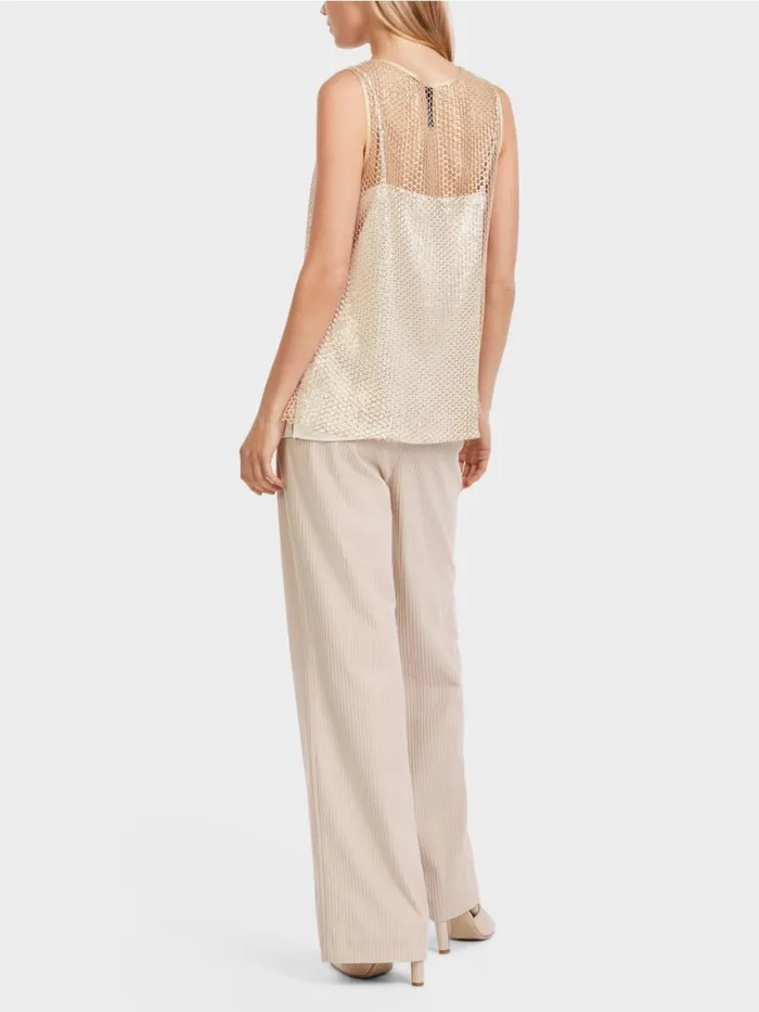 Damen Marc Cain Shirts and Tops Paillettenbesetztes NetzTop Gold