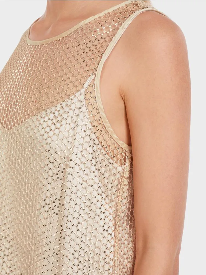 Damen Marc Cain Shirts and Tops Paillettenbesetztes NetzTop Gold