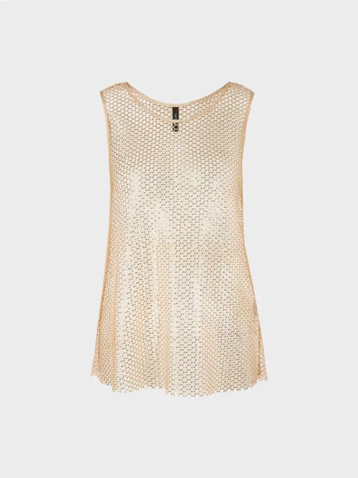 Damen Marc Cain Shirts and Tops Paillettenbesetztes NetzTop Gold