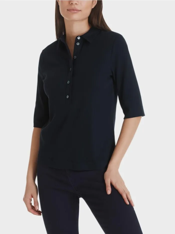 Damen Marc Cain Shirts and Tops Poloshirt Aus Baumwolle Midnight Blue