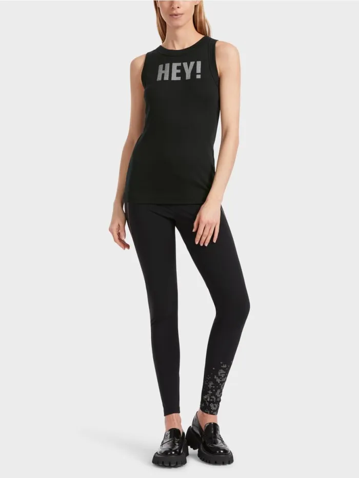 Damen Marc Cain Shirts and Tops rmelloses Top Mit Glitzerprint Black