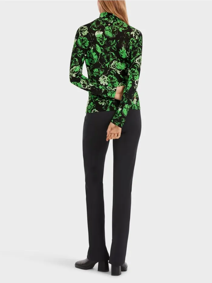 Damen Marc Cain Shirts and Tops RollkragenTShirt Im BlumenDessin Dark Apple Green