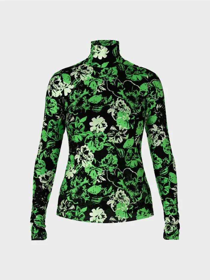 Damen Marc Cain Shirts and Tops RollkragenTShirt Im BlumenDessin Dark Apple Green