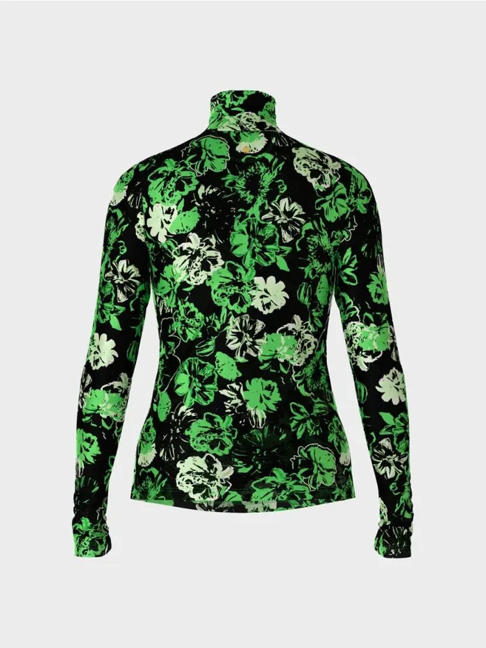 Damen Marc Cain Shirts and Tops RollkragenTShirt Im BlumenDessin Dark Apple Green