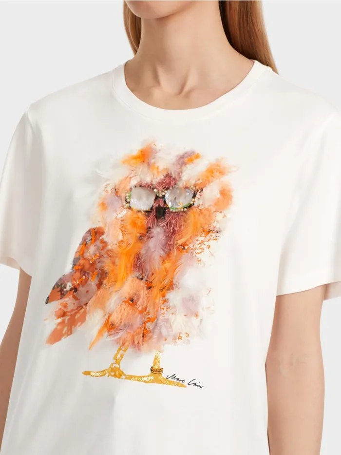 Damen Marc Cain Shirts and Tops TShirt Mit 3DApplikation Offwhite