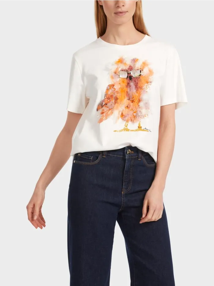 Damen Marc Cain Shirts and Tops TShirt Mit 3DApplikation Offwhite