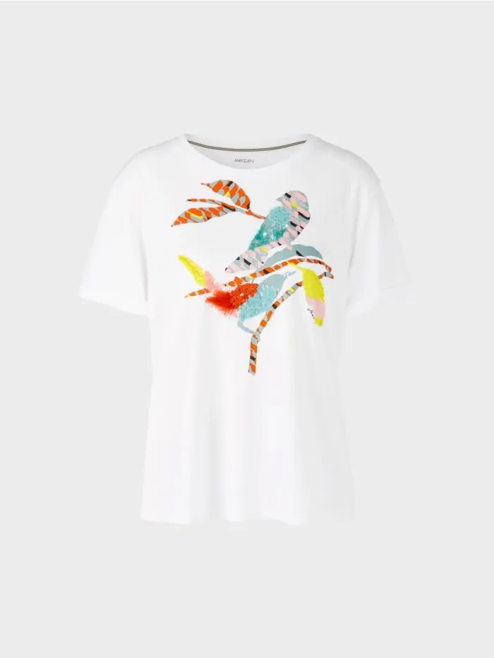 Damen Marc Cain Shirts and Tops TShirt Mit Bunter VogelApplikation White
