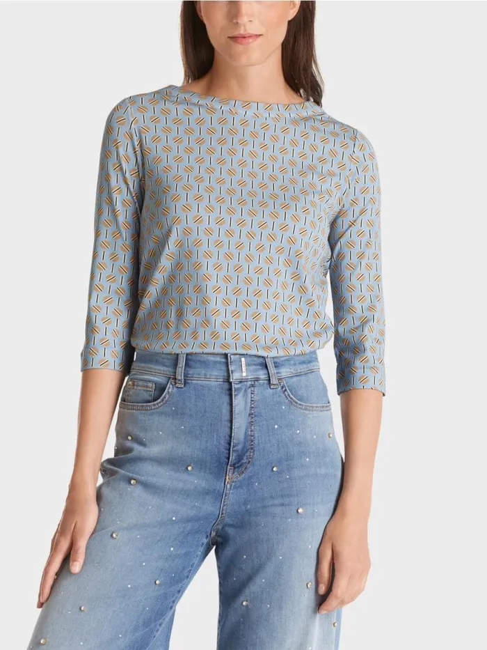 Damen Marc Cain Shirts and Tops TShirt Mit Grafischem Dessin Dark Summer Sky