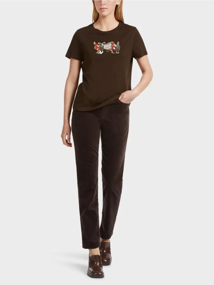Damen Marc Cain Shirts and Tops TShirt Mit HhnerApplikation Dark Wood